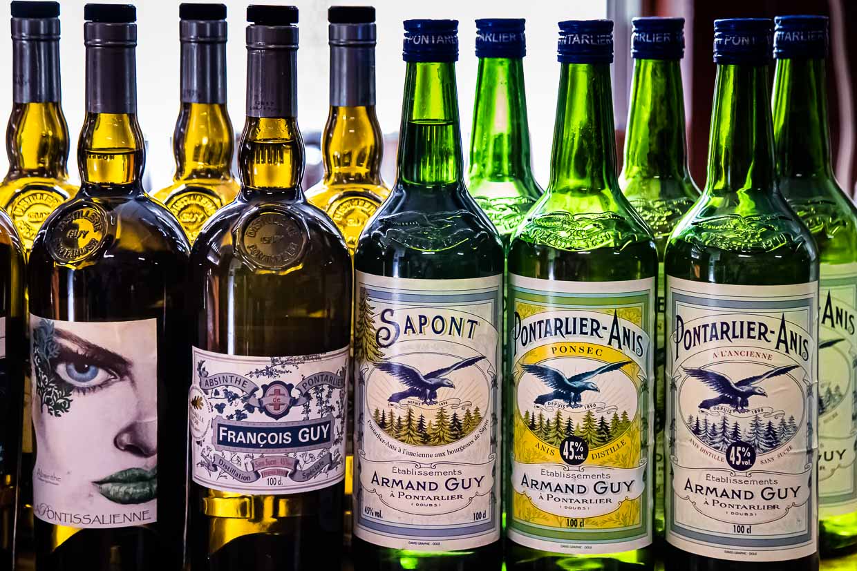 Absinthe products from the Bottles Armand Guy distillery in Portarlier, France / © Photo: Georg Berg