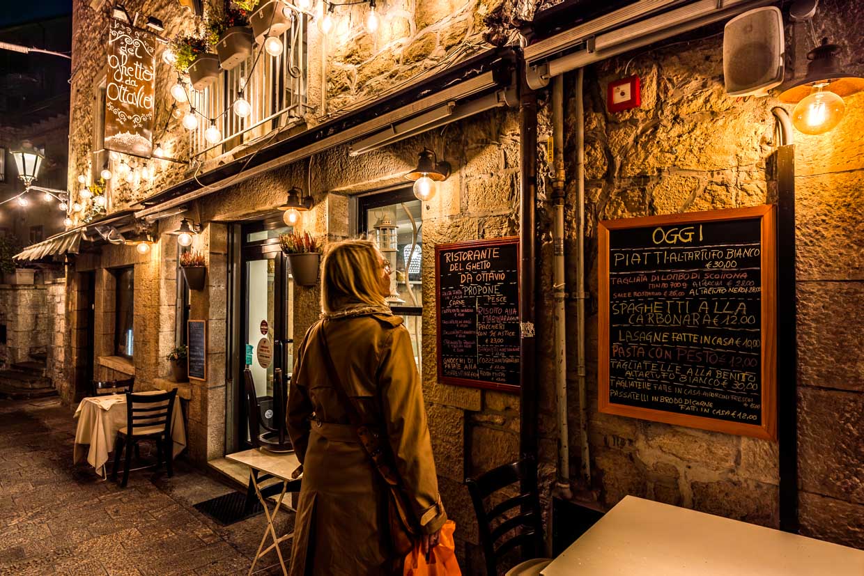 Traditional restaurant with typical local dishes: Il Ghetto da Ottavio in San Marino old town / © Photo: Georg Berg