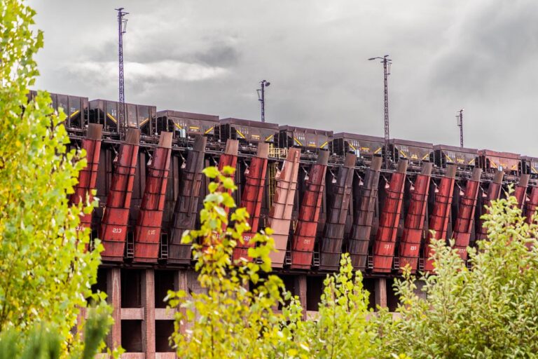 Ore wagons on the pocket dock. The Marquette Ore Dock is in Be